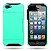 CoverON® Hybrid Dual Layer Case with Credit Card Holder for Apple Iphone 5S / 5 - TEAL Hard BLACK Soft Silicone