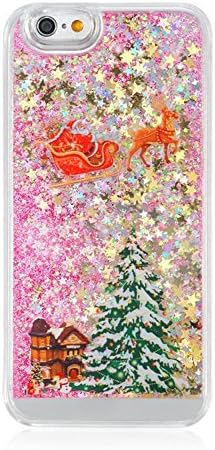 Christmas iphone 6G/6S case 3D Quicksand Quicksand Brilliant Luxury Bling Glitter Liquid Floating Angle Girl Moving Hard Protective Case for Apple iPhone 6G/6S(Christmas Tree-Pink)