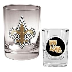 New Orleans Saints NFL Rocks Glass & Shot Glass Set - Primary logo by Great American Products