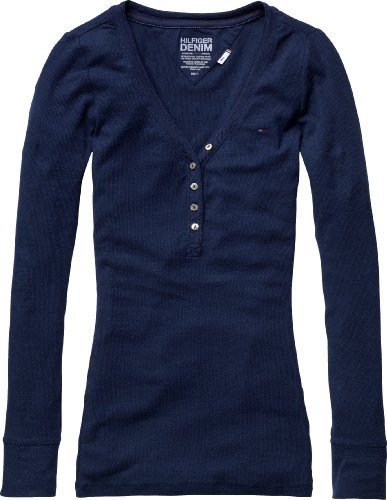 Hilfiger Denim Damen T-Shirt Slim Fit, Lola henley l/s / 1657614813, Gr. 32 (XS), Blau (00 Preisvergleich