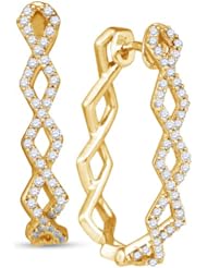 10K Yellow Gold Round Brilliant Cut Diamond - Huggies Channel Set Round Circle Hoop Earrings - (.49 cttw.)