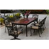 Darlee Santa Monica 90 Inch Rectangular Granite Top Cast Aluminum Dining Set With Cushions