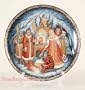 PALEKH Decorative Plate TZAR SULTAN TALE Signed LE [Made in Russia. Limited edition Diameter: 4" (10.5 cm) Materials: Porcelain Set includes: box, display stand and plate] [Featured on this lovely plate is a scene from the "Tale of Tsar Saltan," a folklore poem written by Alexander Pushkin. The composer Rimsky-Korsakov was so inspired by the poem that he wrote an opera based on it. Here, the artist has captured that inspiring beauty by his own means, creating a simultaneously lifelike and whimsical image. Similarly wonderful plates can be found in the rest of the Russian Fairytales in Porcelain collection. The plate is designed and made in Russia, based on a lacquered original, using rare paints and natural gold. Like others in this series, quantities are limited]