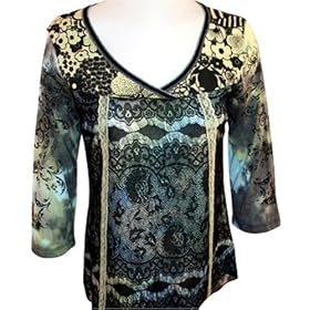 Skinny Minnie - Vanilla Sugar Emerald Green 3 4 Sleeve, V-Neck Neck, Cotton, Nylon and Lace Printed...