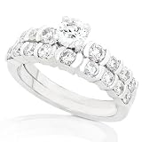 One of a Kind 1-1/2ctw Round Brilliant Diamond Wedding Ring Set (G-H/SI) in 14kt White Gold