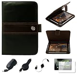 Espresso Brown Executive Leather Jacket Carrying Case Cover with Accessory Slots for Blackberry Playbook 7-inch Tablet Compatible with all Models (16GB, 32GB, 64GB) + Clear Screen Protector + Black Retractable Rapid Car Charger with LED Power Indicator + Black Retractable Rapid Travel Wall Charger with LED Power Indicator + Black Retractable Micro USB Data Cable Cord