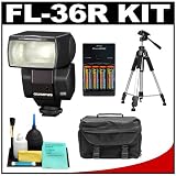 Olympus FL-36R Electronic Flash + Tripod + 4 Batteries & Charger + Accessory Kit for Olympus Evolt E-3, E-30, E-620, E-520, E-510, E-450, E-420, E-410 Digital SLR Cameras