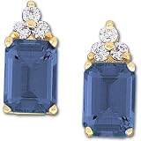 14K Yellow Gold Iolite and Diamond Earrings