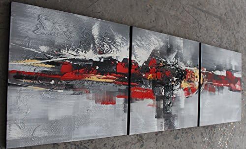 TJie Art Hand Painted Mordern Oil Paintings Wall Decor Abstract City Clouds Home Landscape Oil Paintings Splice 3-piece/set on Canvas