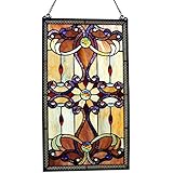 River of Goods 26" Tiffany Style Stained Glass Amber Medallion Window Panel