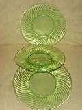 SET OF 3 - Anchor Hocking Green Depression Glass Swirl 8 1/2 Inch Luncheon Plates