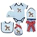Tan Pony Hooded Baby Towel, Bib, Burp Pad, Romper and Hat Set For 0-6 Month Olds