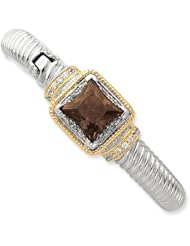 Sterling Silver & Gold-Plated Smokey Brown CZ Hinged Cuff Bangle