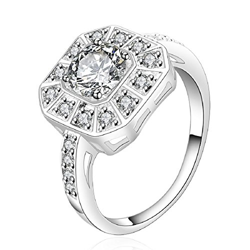 fashion 925 sterling silver jewelry inlaied zircon square elegant wedding ring size 8