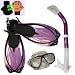 Snorkeling Scuba Dive Mask Fins Dry Snorkel Gear Set, Purple, S/M(5-8 )
