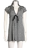 ROBIN PICCONE Women's Belize Black Stripe Drawstring Hooded Cover-up Dress, Small