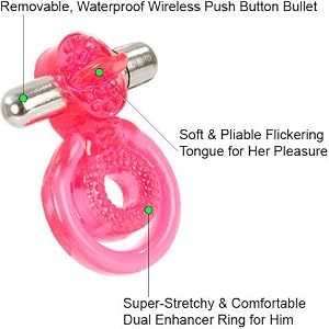 Dual Clit Flicker - Cordless Waterproof Vibrating Cock Ring, Sensual Pink