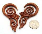 0g 8mm Chief Sawo Wood Organic Ear Gauges Plugs - Flower Design Tribal Floral Hook Hanging (Sold By Pair)