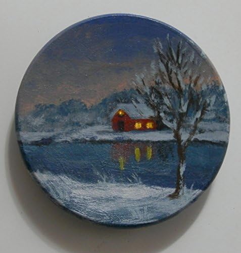 Painting 3_04: A Getaway Cabin, refrigerator magnet, on wooden plate, 3.5" wide, gift wrapped