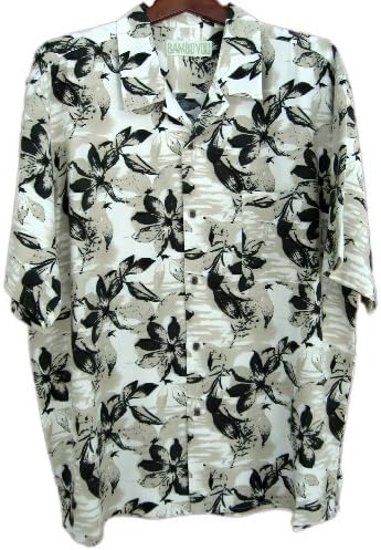 Mens Bamboo Cotton Blend Luxury Hawaiian Camp Shirt Cream Floral (Large)