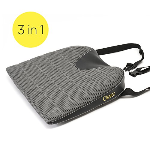 Car Seat Cushion with Strap THICK 3 Inch Auto Drivers Wedge Coccyx Support for Back, Hip and