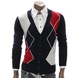 Doublju Mens Argyle Button Cardigan Sweater NAVY(NAK08)