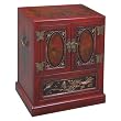 EXP Handmade Oriental Furniture - 27" Antique Style Red Leather End Table With Bas Relief Detail