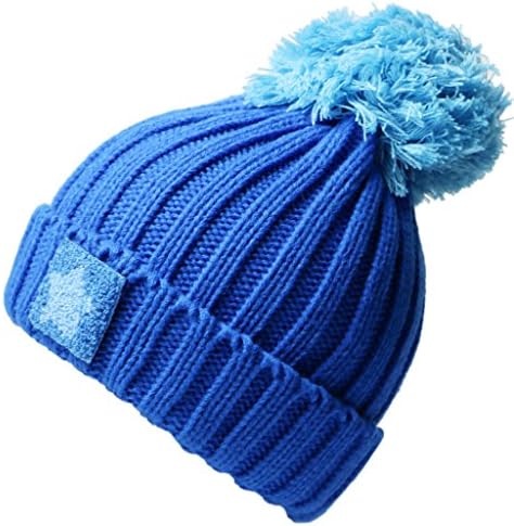 PAN PA Women's Winter Knit Hat 5 Stars Acrylic Hair Ball Deep Blue