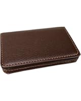 Pindi Brown Leather Business Name Card Wallet / Holder with Magnetic Shut (N001-BR US) (1, brown)