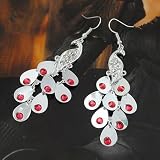 Crystalmood Boutique Red Peacock Rhinestone French Hook Earrings