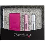 Travalo Excel - Coffret avec Une Pochette en Cuir Carry 2 + 2 Vaporisateurs de Parfum 5 mm: Rose et Argent
