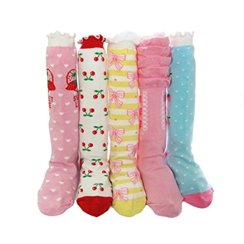 KF Baby Girl Cozy Soft Knee High Socks [Set of 5 Pairs]