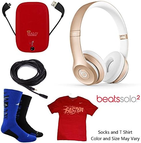 Beats By Dr. Dre Solo2 Wireless Headphones Sports Bundle w/ PowerBank, Auxiliary Cable Gold (Special Edition)