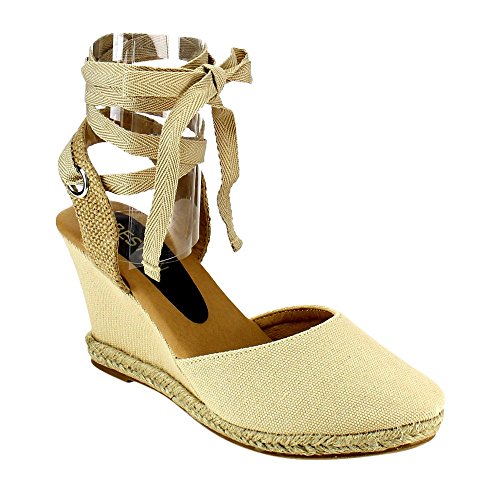 Beston CE04 Women's Platform Espadrille Lace Up Wedge Sandals Half A Size Small