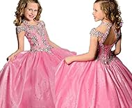 Girls Floor Length  Square Neck Crystal  Lace-Up  Ball Gown Pageant Dress  With Ruffles