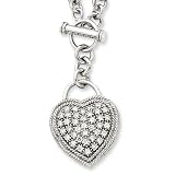 Sterling Silver CZ Heart Dangle Necklace - 16 Inch
