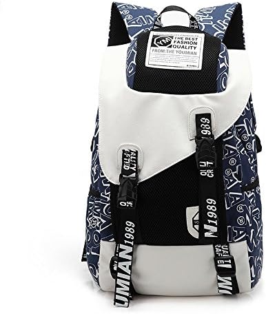 Youmian Blue & White Fashion Men's Canvas Travel Casual Shoulder Backpack - Small