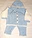Wholesale Knitted on Hand Knitting Machine Blue and White Two Color Chenille Infant Boys Outfit Cardigan Hat Set Trimmed By Hand Crochet Shop