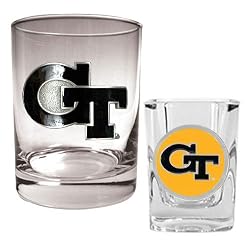 Georgia Tech Yellowjackets NCAA Rocks Glass And Shot Glass Set by Great American Products