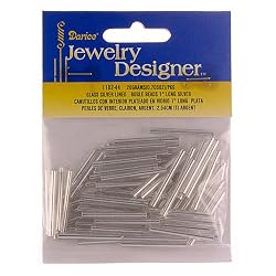 Glass Bugle Beads, 1 Inch Silver Lined, Silver (Pack of 1)