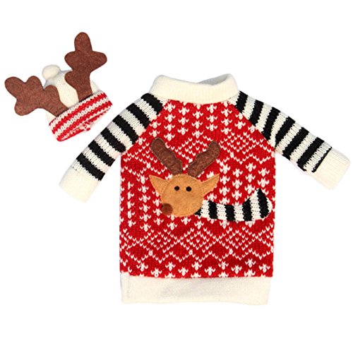 BESSKY Christmas Deer Clothes Hat Wine Bottle Cover Bags Home Party Decoration