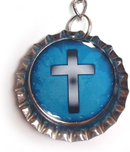 Teal Cross - Christian Bottlecap Keychain