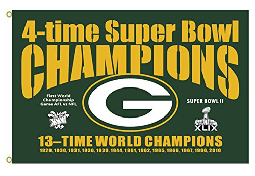 Greeg Bay Packers 4 Time Super Bowl Champions Green Large Flying Flag 002 Size 3x5 Feet