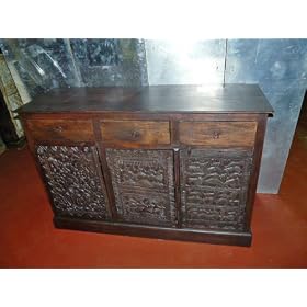Christmas Gift-Hand Carved Tribal Doors Wooden Sideboard Chest Tv Stand by Mogul Interior
