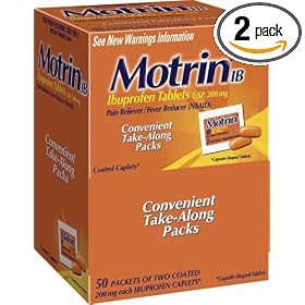 Motrin Ib  Ibuprophen Pain Reliever 50 Pouches of 2 Caplets (Pack of 2)