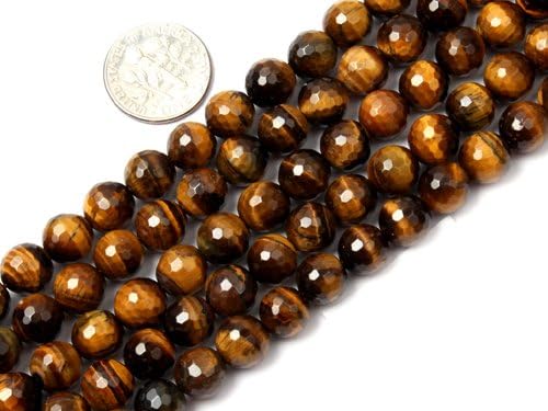8mm Round faceted tiger eye stone beads strand 15"