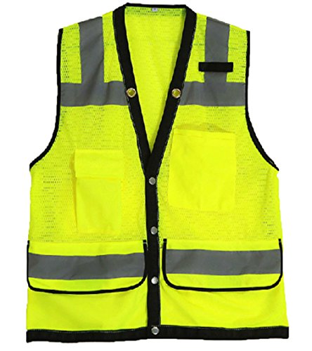 Misslo 4 Pockets High Visibility Safety Vest with Reflective Strips, Mesh Neon Yellow (Large)