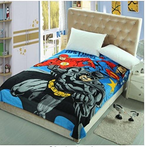 Justice League Flash Superman Batman- Blue Red Black Coral Fleece Blanket- Twin/Double - Very Soft