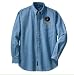 Sporting Goods : Custom embroidered mean face bowling ball design on denim shirt