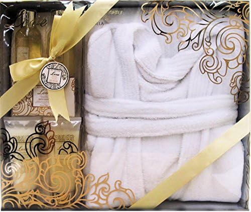 Love Vanilla Luxury Bath Spa Gift Set - Bathrobe, Shower Gel, Bubble Bath, Body Lotion, Body Scrub, Soap